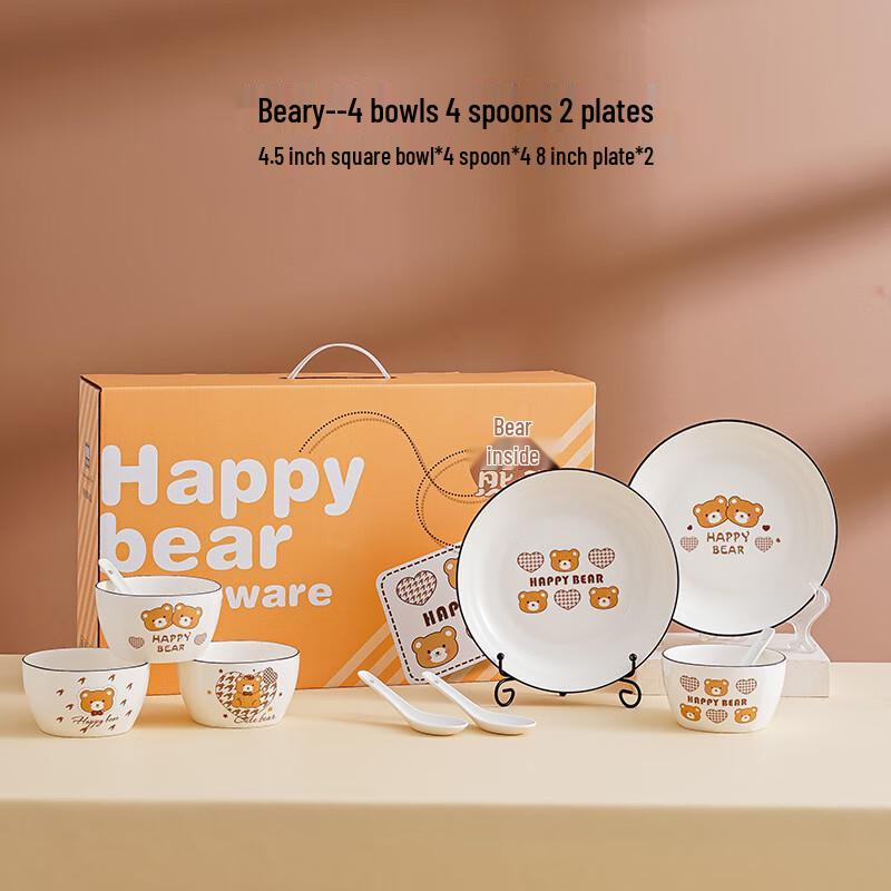 Cartoon Bear Ceramic Dinnerware Set 4 bowls 4 spoons 2 plates