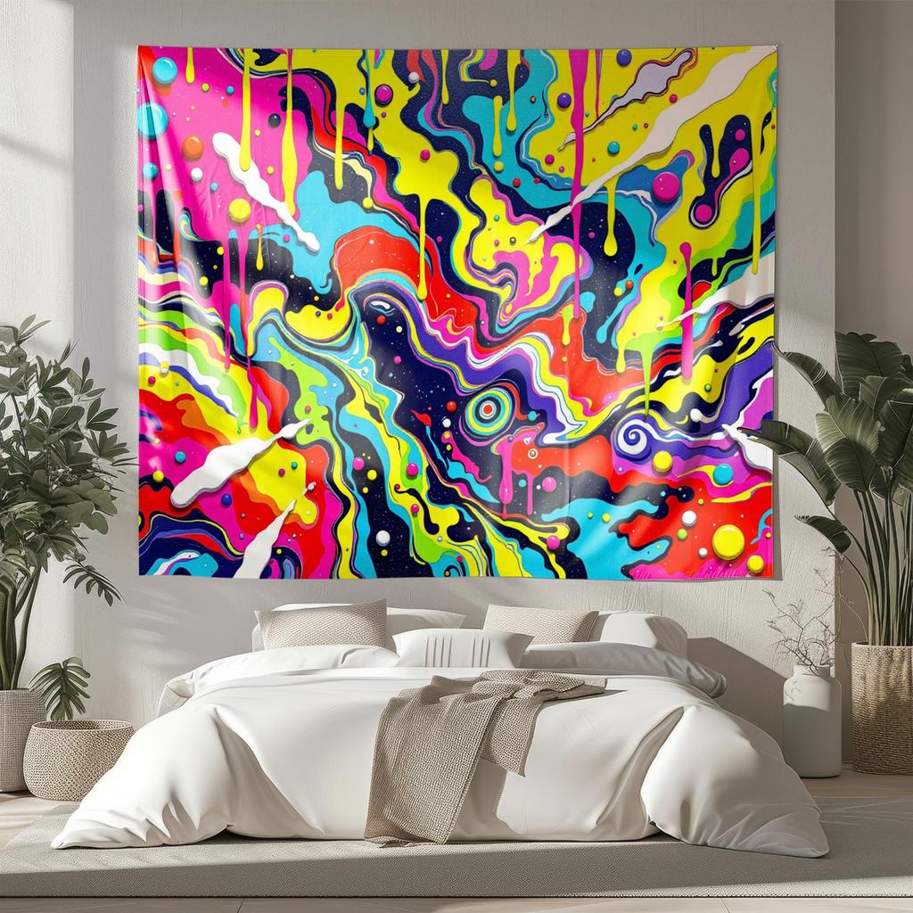 Psychedelic Abstract Tapestry Trippy Colorful Wall Art Retro Groovy Decor