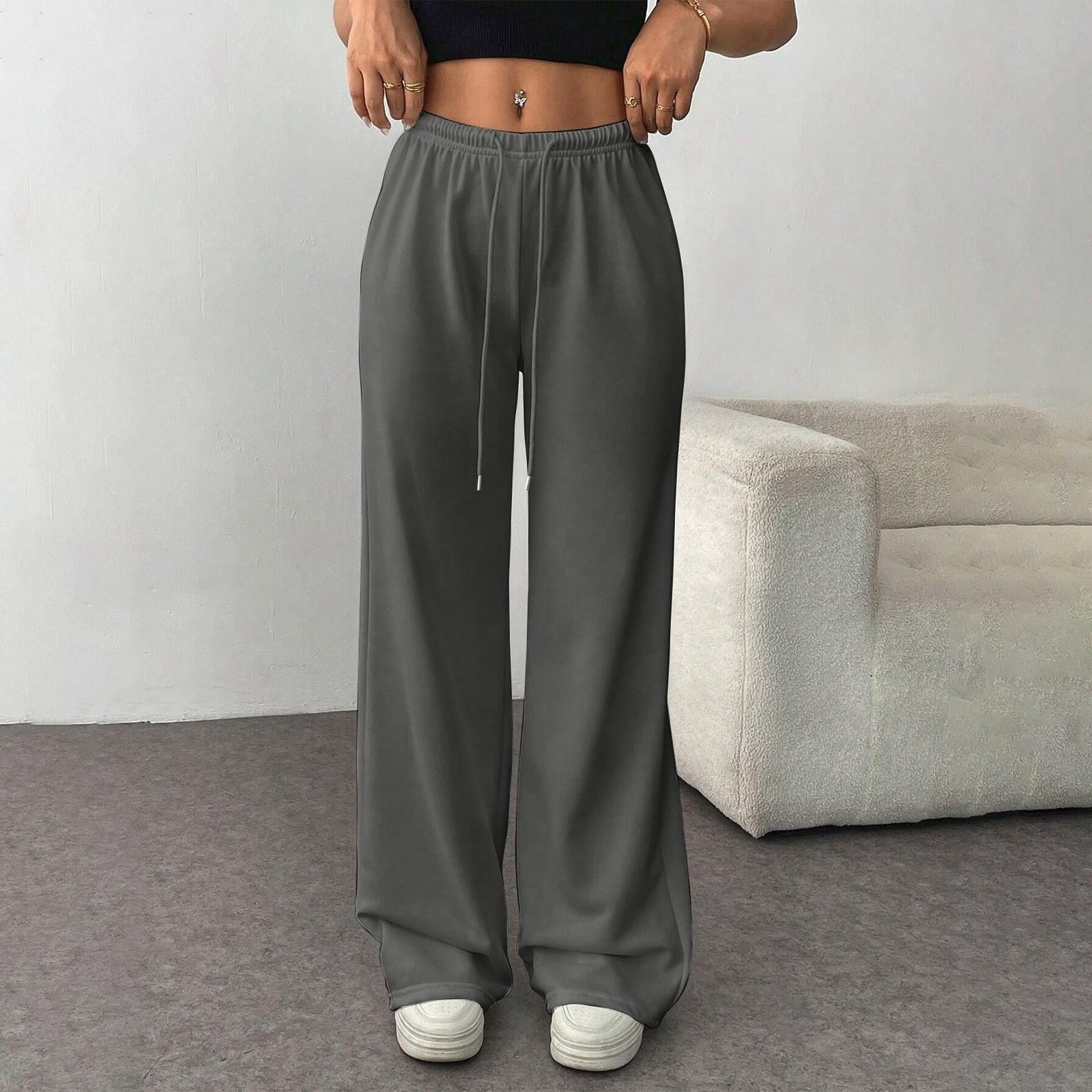 

Женские модные свободные однотонные повседневные спортивные брюки с завязками на талии, повседневные широкие брюки L