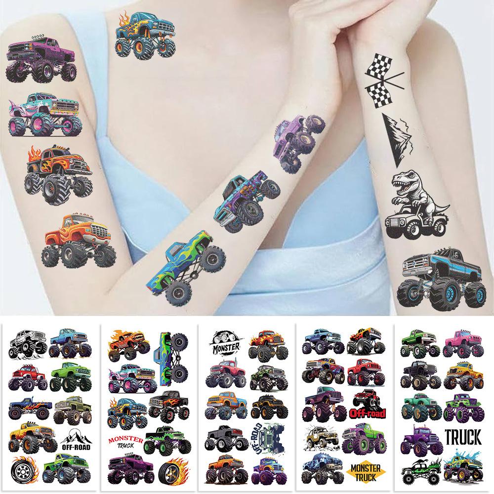 10Pcspack Cool Monster Trucks Tattoo Stickers Cartoon Car Birthday Party Temporary Tattoos Sticker Toys Gifts