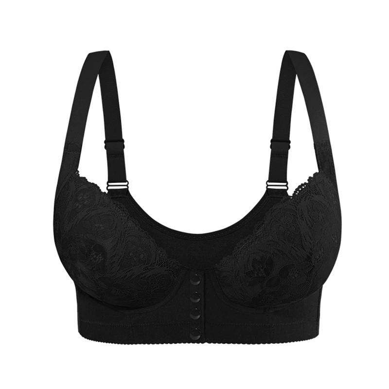 Women Plus Size Lace Front Buckle Bra Adjustable Shoulder Strap Gathering Bra