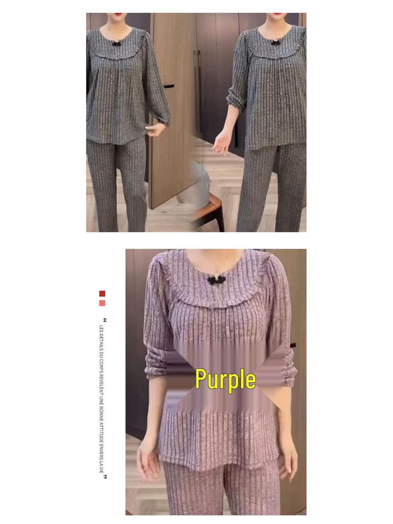 Women's Corduroy Pajama Set - One-Piece, Round Neck, Loose, Comfortable Home Wear for Autumn/Winter