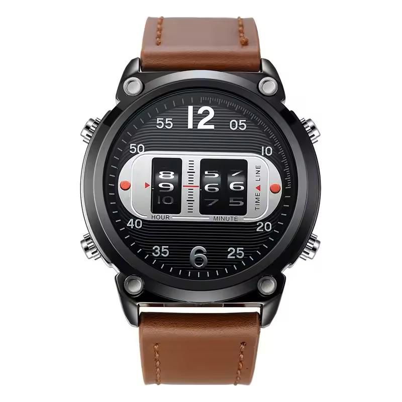 Herrenuhr Mode PU-Lederband Armee Sport Vintage Reifen Lässig Cooles Design Große Marke Datum Quarz Armbanduhr