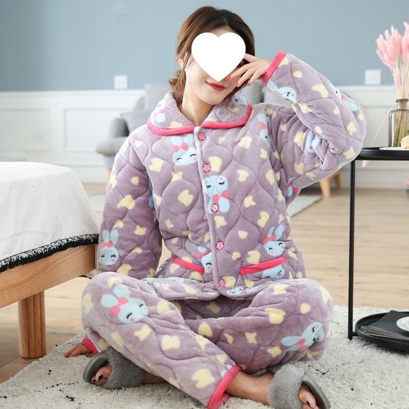 Dámské pyžamo třívrstvé zesílené a roztomilé zimní lze nosit velká velikost teplé polstrované domácí oblečení