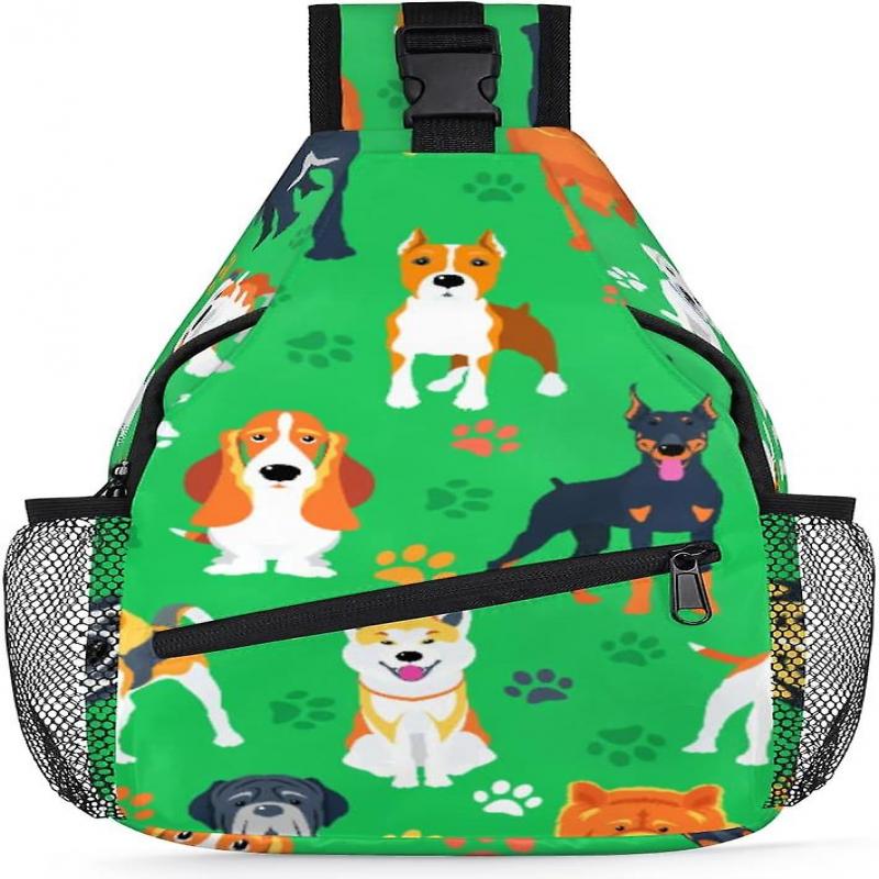 AU427 Dog Sling Backpack Men Women Dog Cute Paw Print Crossbody Shoulder Chest Bag for Travel Hiking Casual Daypack Back Pack