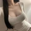 Koreanisches Sexy Durchsichtiges Schlankmachendes U-Ausschnitt Langarm T-Shirt Top