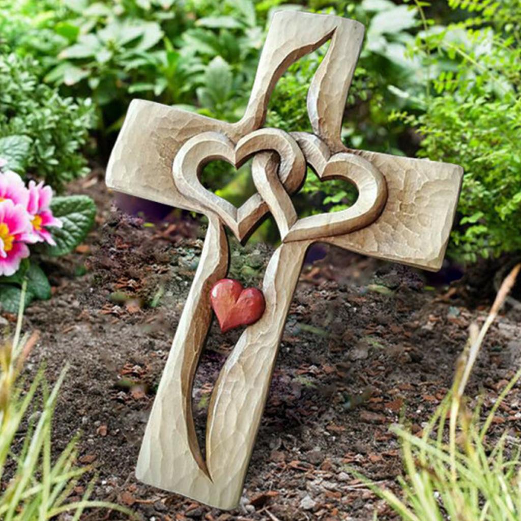 Holzschnitzerei Kreuzfigur Verschlungene Herzen Wandtischkreuz Heimdekorationen Stehendes Kruzifix Kirche Religiöses Geschenk