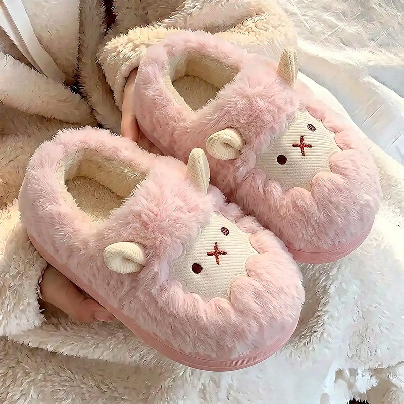 Pantoufles de maternité mignonnes en coton petit agneau pour femmes - Antidérapantes, duveteuses, couvrant le talon pour l'automne/hiver 2024