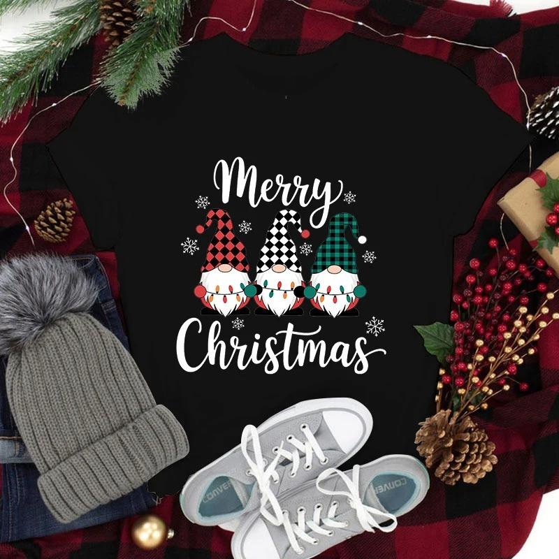 2025 Christmas Gnome Merry Christmas Printing T Shirt  Women New Tops Tees Fashion Harajuku Kawaii Tshirt Womens Y2K Clothing