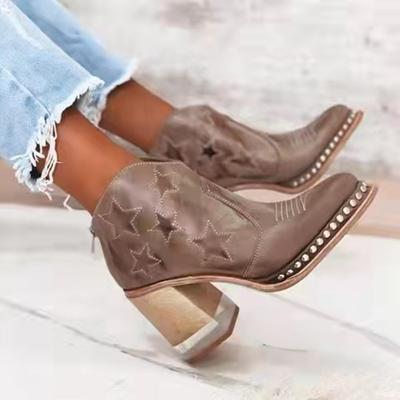 Cizme Dama cu Toc Înalt Cizme de Gleznă Brodate cu Toc Gros Mărimi Mari Casual de Lux Pantofi de Designer