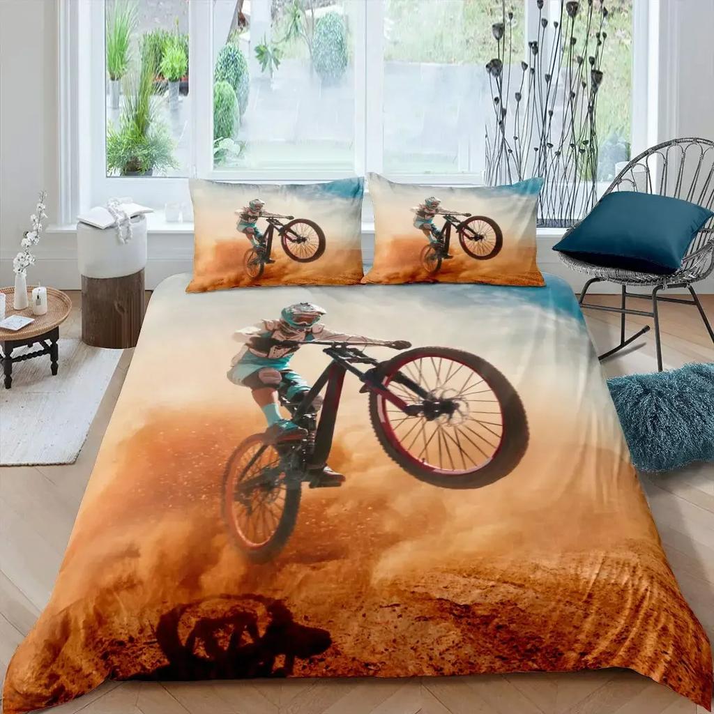 Bicycle Mountain Bike Sport Game Tie Dye Pattern Comfortable Duvet Quilt Cover Pillowcase Bedding Set Decoration Home Textile