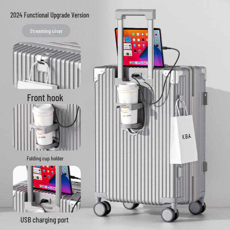 2024 New Multifunctional Luggage: 20-Inch Travel Suitcase & 24-Inch Trolley Case with Lock, Leather Finish, Unisex Design