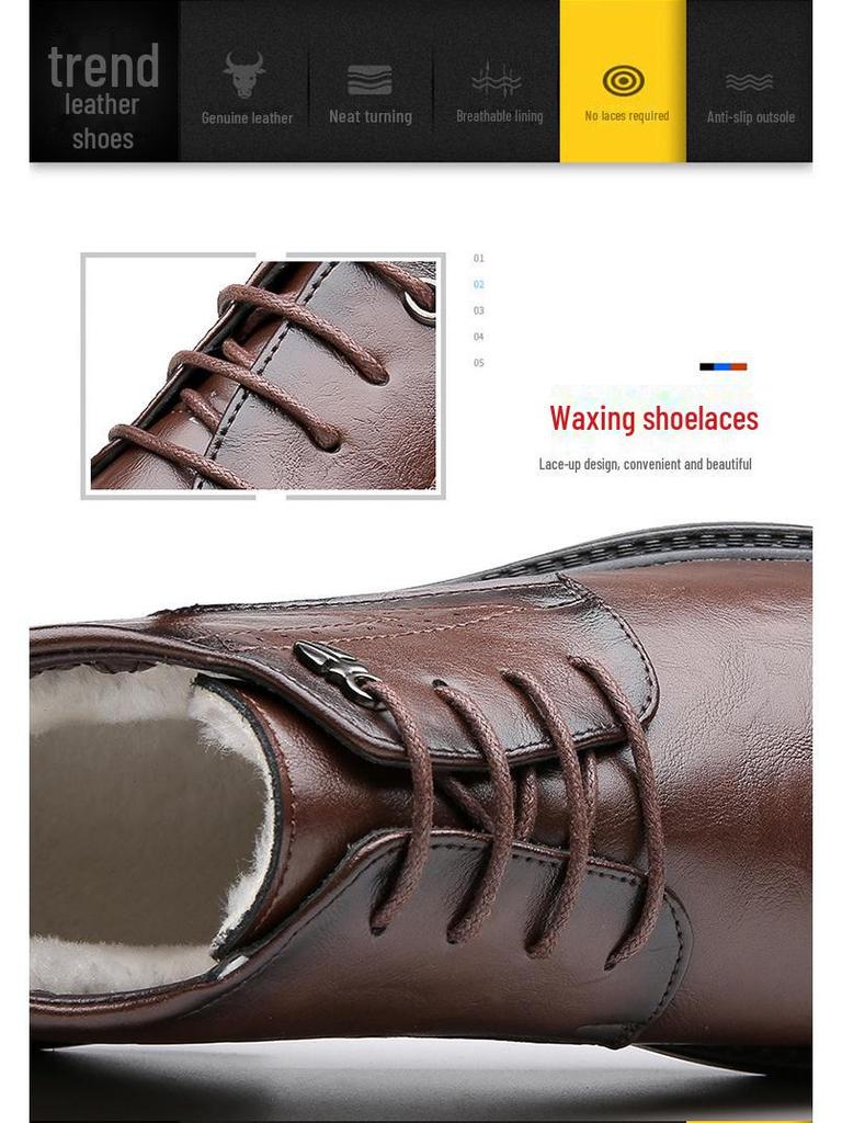 Men's High Top Business Formal Leather Shoes - Warm Winter Non-Slip Wool Velvet Lined