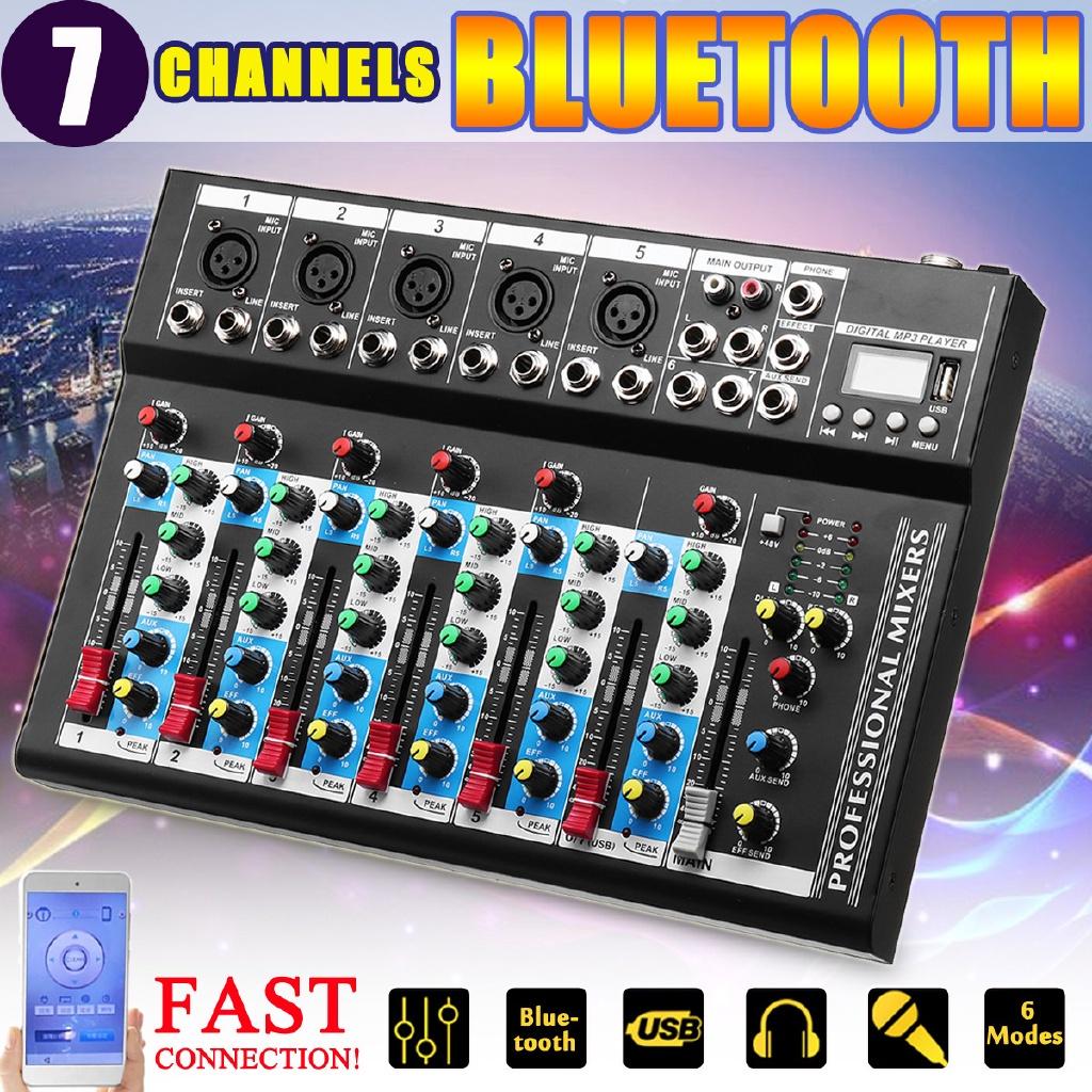 

7-канальный USB цифровой караоке-микшер bluetooth Живая студийная аудиомикшерная консоль Микрофонная звуковая карта для DJ-вечеринки KTV