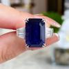 Luoxi Temple 2023 S925 Silver Simulated Emerald Cut Royal Blue Ring