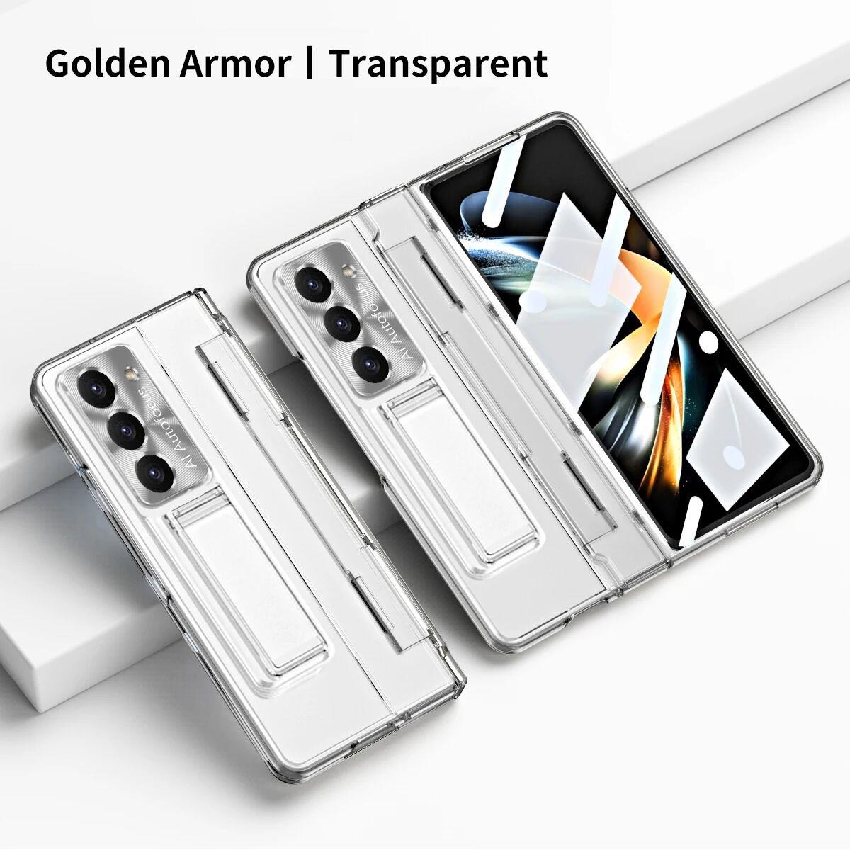 

Прозрачный пластиковый корпус, стеклянная подставка для пленки, защитная крышка на петлях для Samsung Galaxy Z Fold 6 5 4 3, роскошный противоударный прозрачный держатель, защита Samsung Z Fold 3 чистый