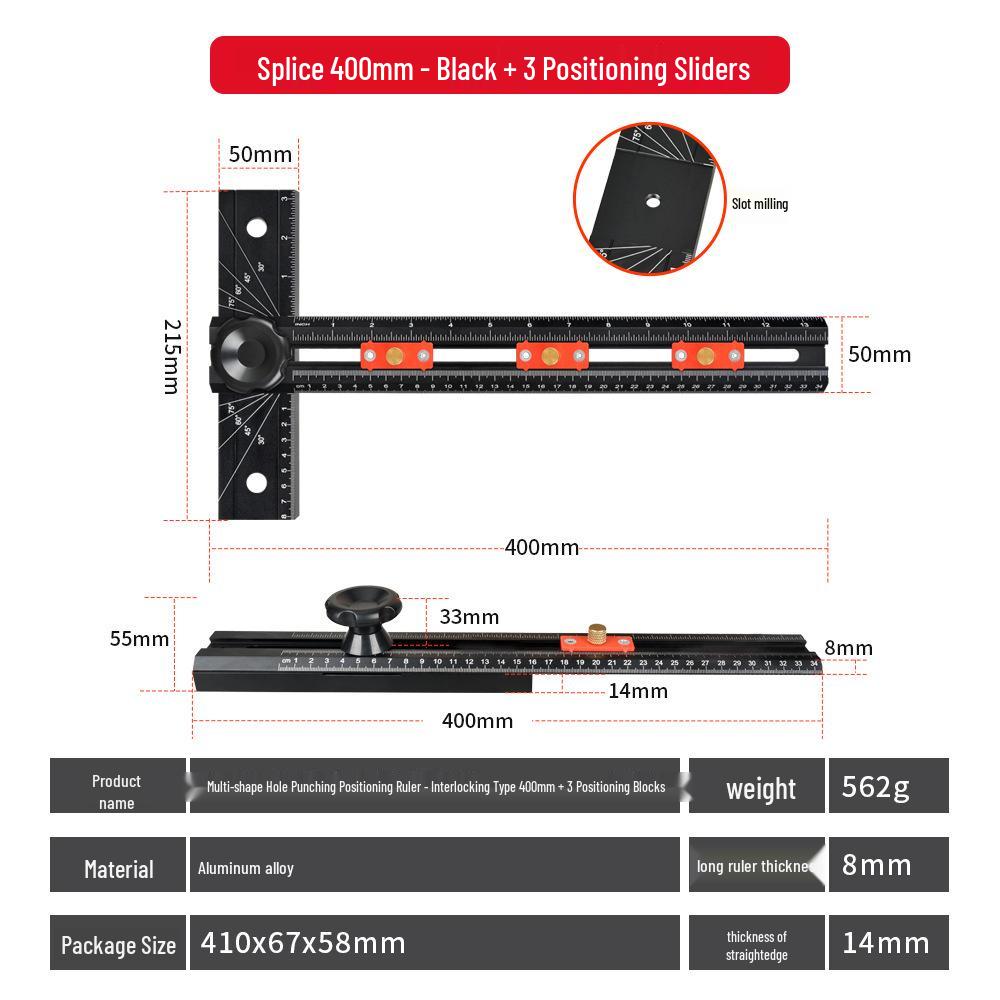 Multi-Shape Splicable Hole Punch Ruler: Automatic Click Point Multi-Functional T-Square for Woodworking