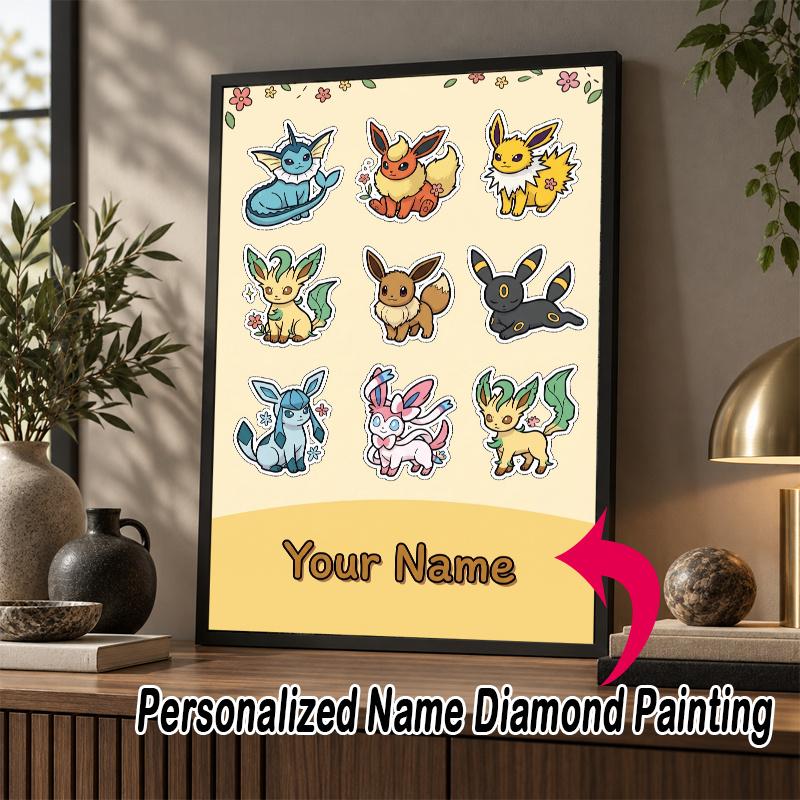 Personalized Eevee Evolutions Diamond Art Custom Name 5D Diamond Painting Full Drill DIY Craft