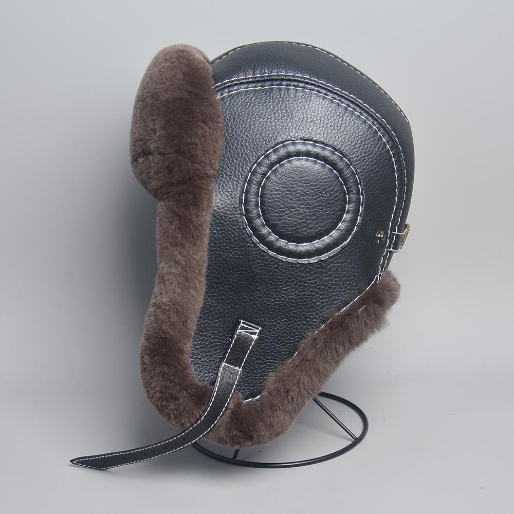 New Men's 100% Natural Rex Rabbit Fur Bomber Hats Winter Russian Man Warm Real Sheepskin Leather Hat Male Real Fur Caps