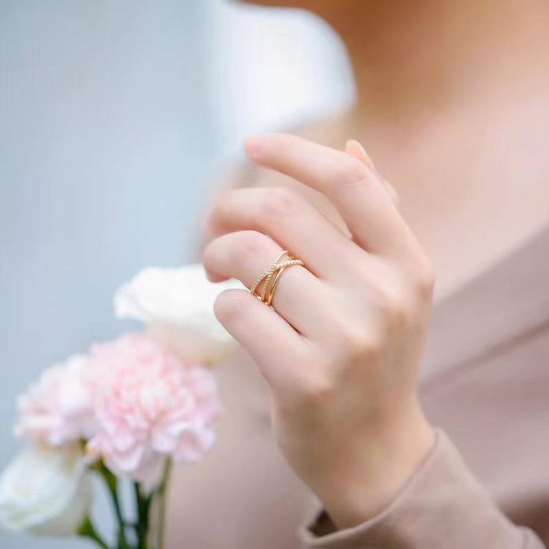 European and American retro cross ring women, Korean version of fashionable gold design cold ring, hollow multi-layer model
