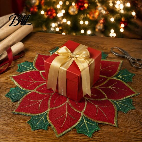 Christmas Table Placemats for Dining Floral Leaf Placemat Table, Decorative Polyester Fabric Holiday Decorations Mats with Festive Leaves Design Party