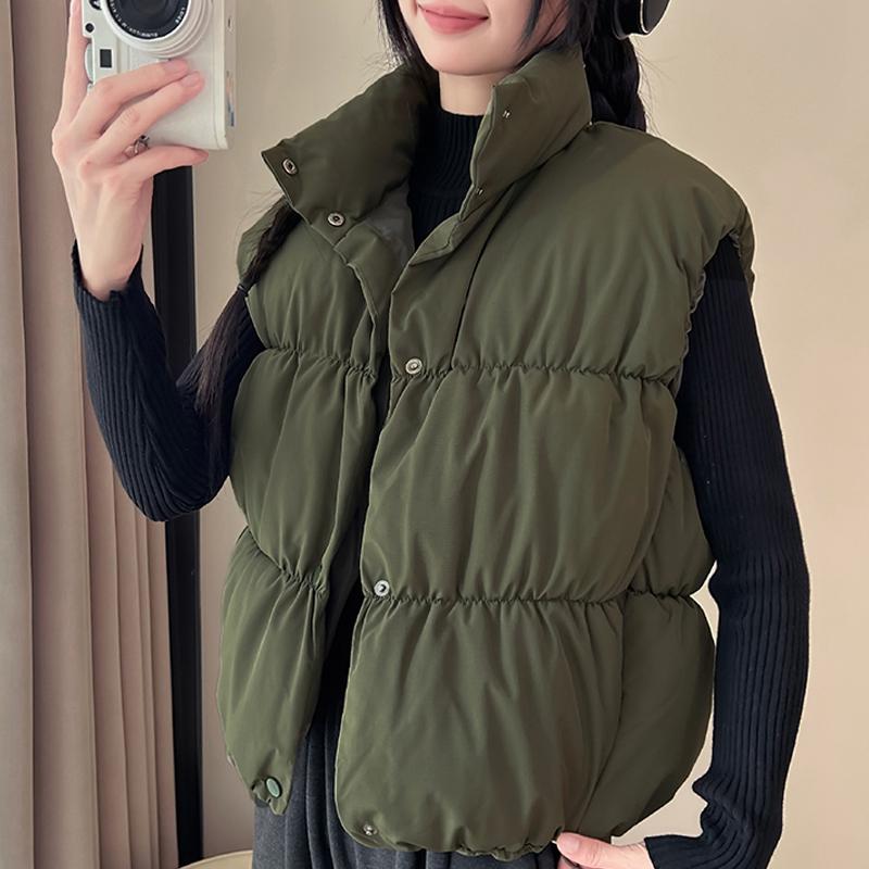 Fashion Winter Short Sleeveless Vest Woman Warm Outerwears Stand Collar Casual Thick Women's Jackets