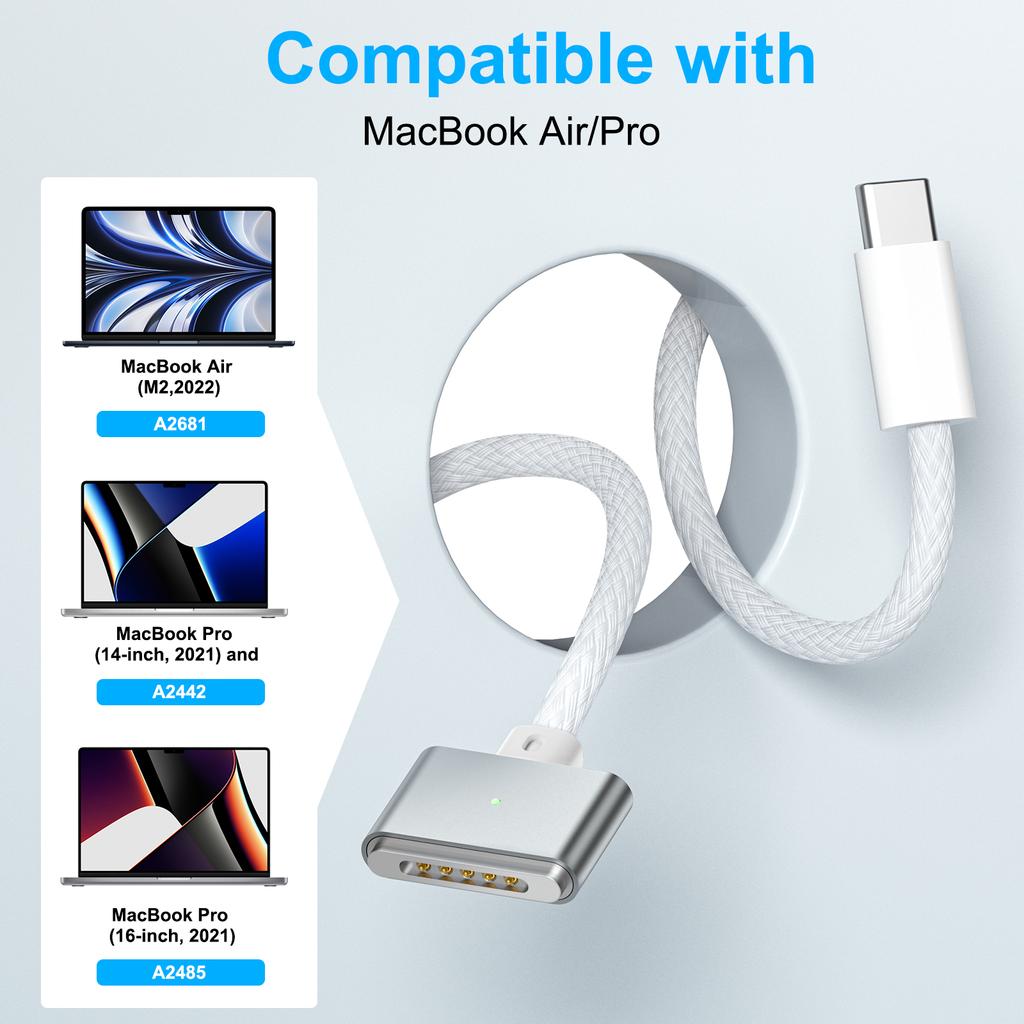 USB Type C For Magsafe 3 Magnetic Charger Cord Laptop Charging Cable Converter PD 140W for MacBook Air/Pro A2442 A2485 A2681