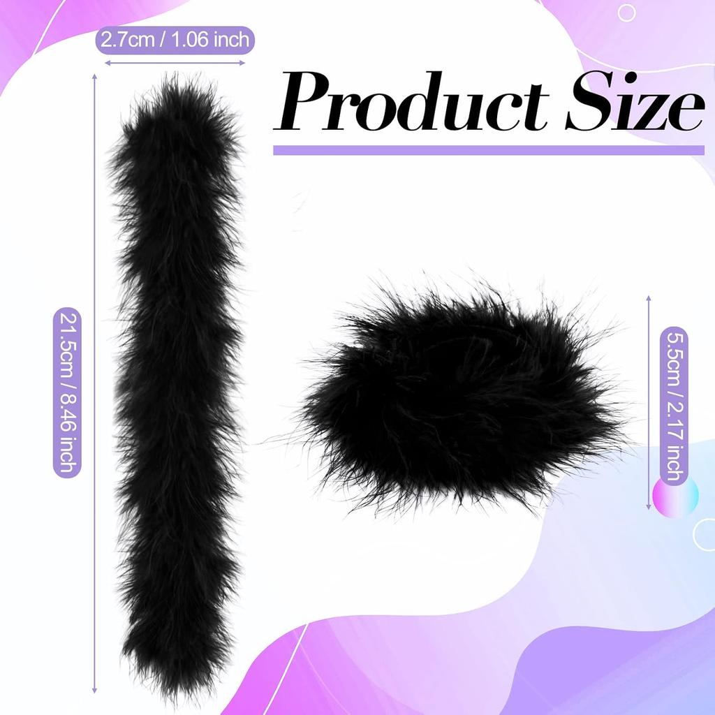 2 Pcs Feather Cuffs for Arms, Furry Slap Wrist Bracelets for Game Party Wedding Christmas, Winter Gift for Women