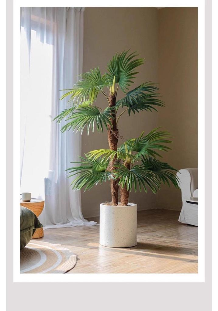 Indoor Artificial Fan-tailed Palm Tree: Large Green Potted Plant for Living Room Decoration