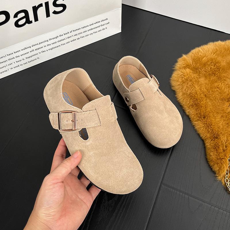 Frosted Soft Leather Single Shoes Women's Flat Bottom New Retro Literature and Art Students with Big Head and Velvet On One Foot