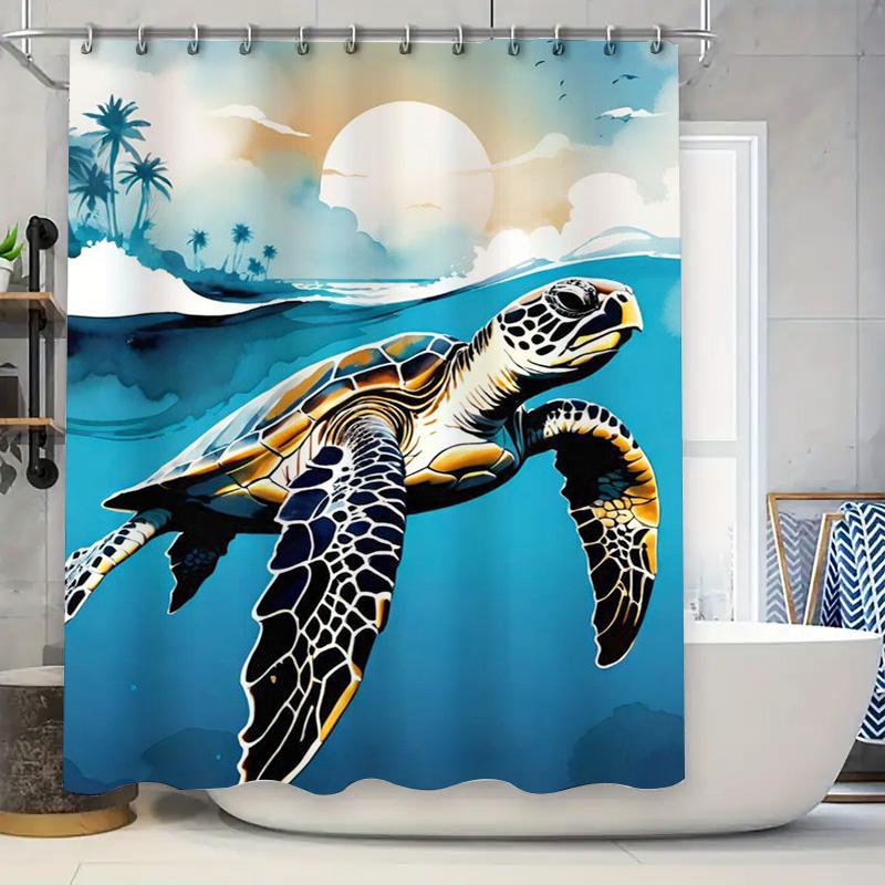 Ocean Turtle with Tropical Sunset Shower Curtain - Waterproof and Mildew-Resistant Bathroom Decor