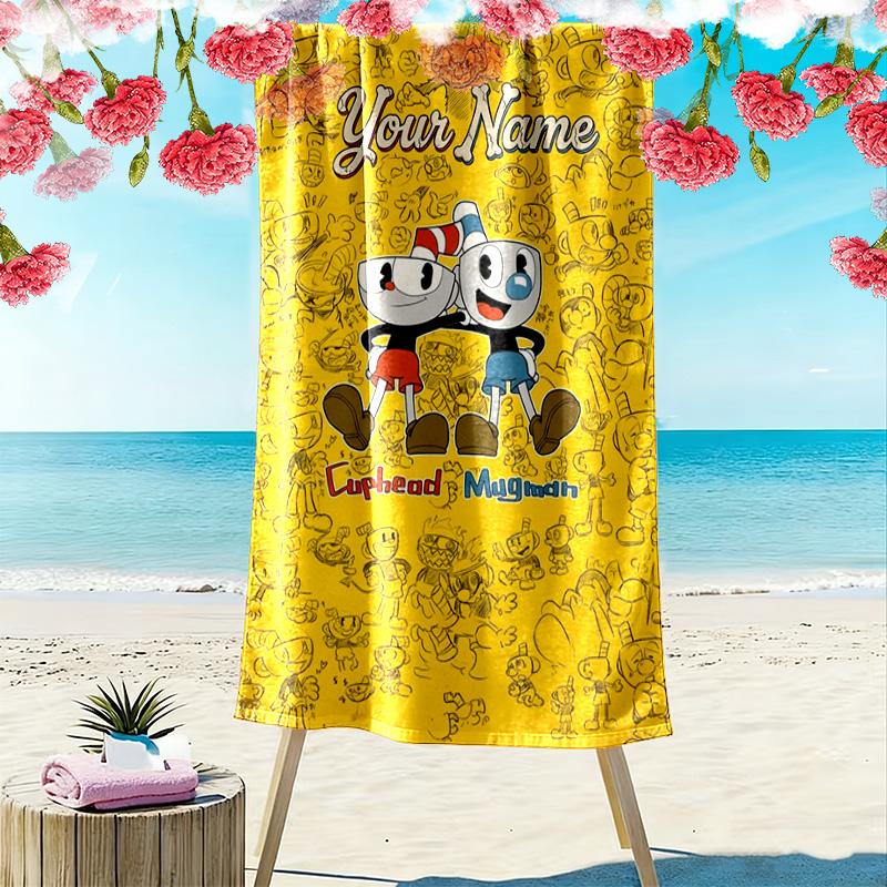 Name Custom Cuphead Print Beach Towel, Large Soft Quick Dry Towel for Beach Camping Swimming
