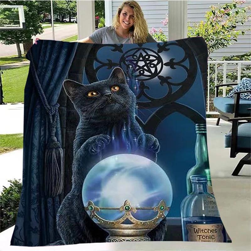 Gato misterioso, gato satanás cobertor fofo quente macio pelúcia sofá capa cobertor quadrado cobertor de viagem (Padrão personalizável)