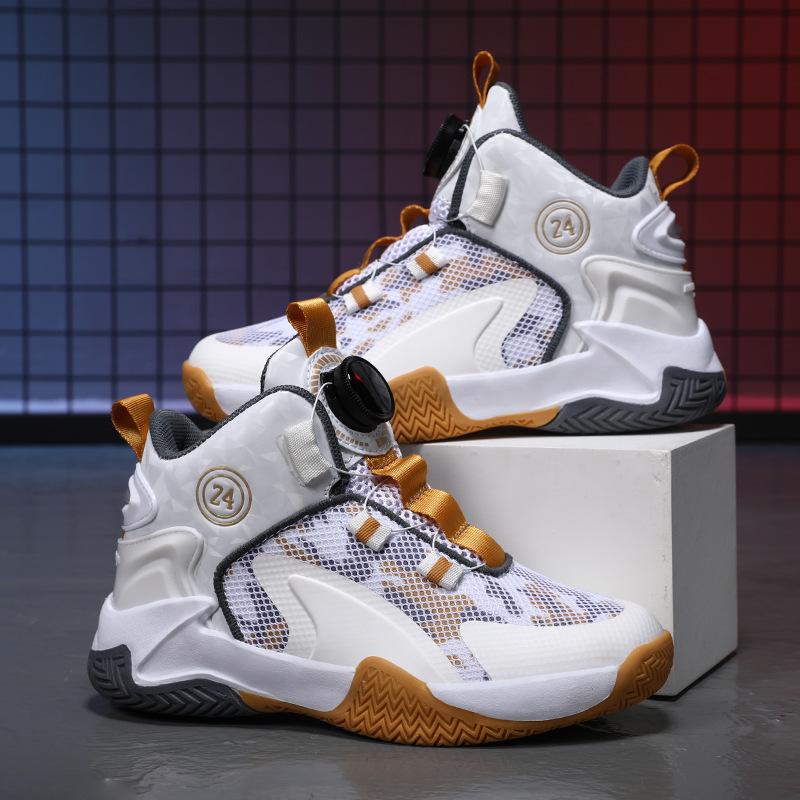 God of War boys basketball shoes 2025 spring and summer new classmates rotating button children's sneakers non-slip girls' sneakers
