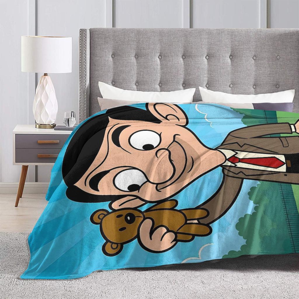 M-Mr Bean Coperte Calde Morbide Copriletto Peluche per Bambini Copriletto Pattern Decorazione Casa Copriletto in Flanella Copriletto per Divano Letto