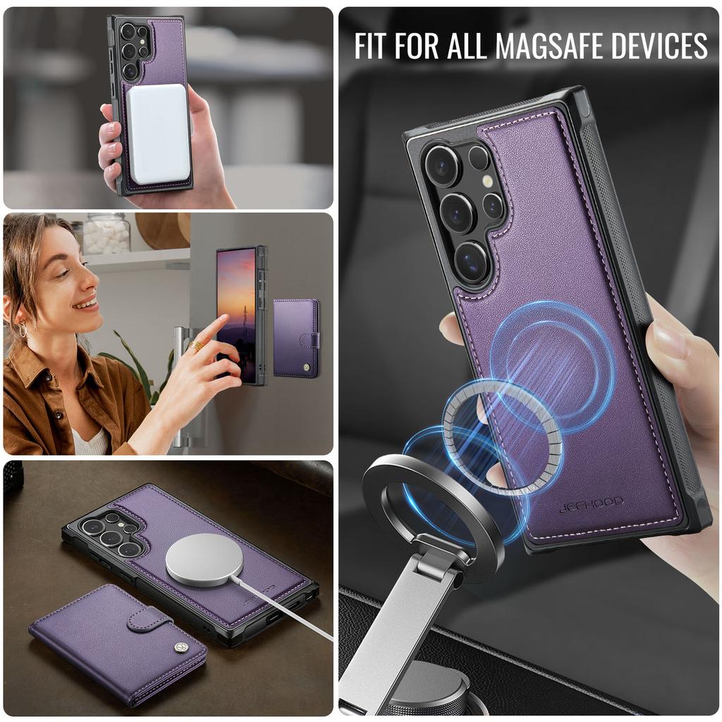 For Samsung Galaxy S23 Ultra Case JEEHOOD J09 RFID Blocking Card Holder Leather Back Phone Cover Magnetic Case