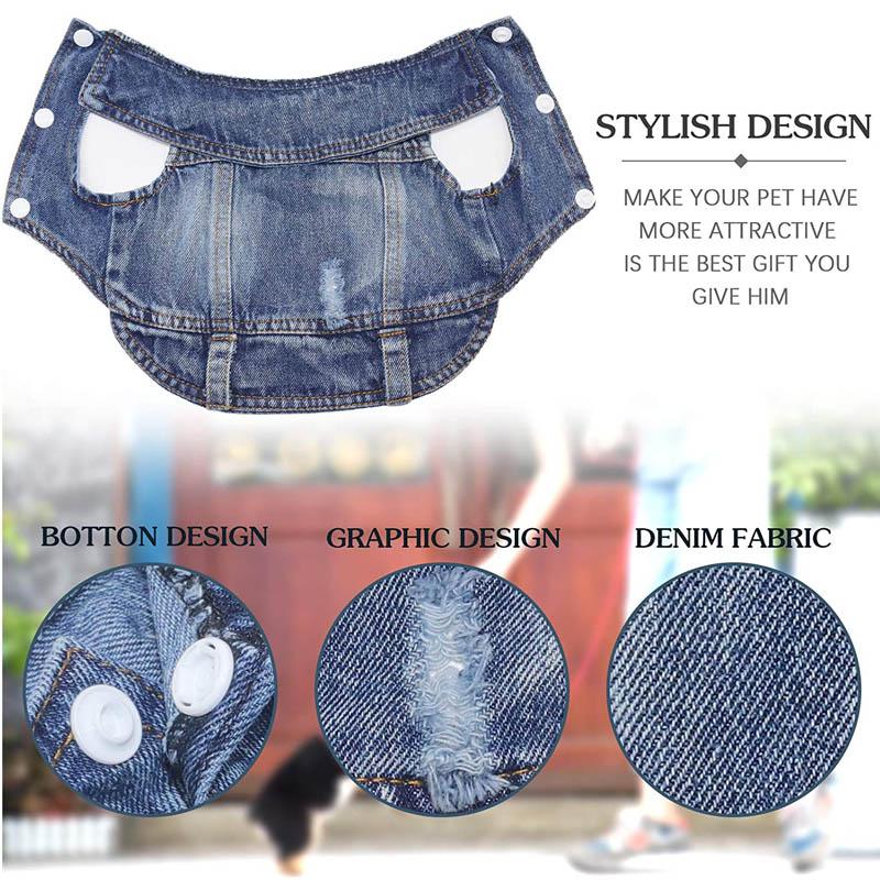 Giacca di Jeans per Cani Piccoli Medi Primavera Autunno Abbigliamento per Cani Classico Gilet con Revers in Jeans Chihuahua Yorkie Bulldog Abbigliamento per Animali Domestici