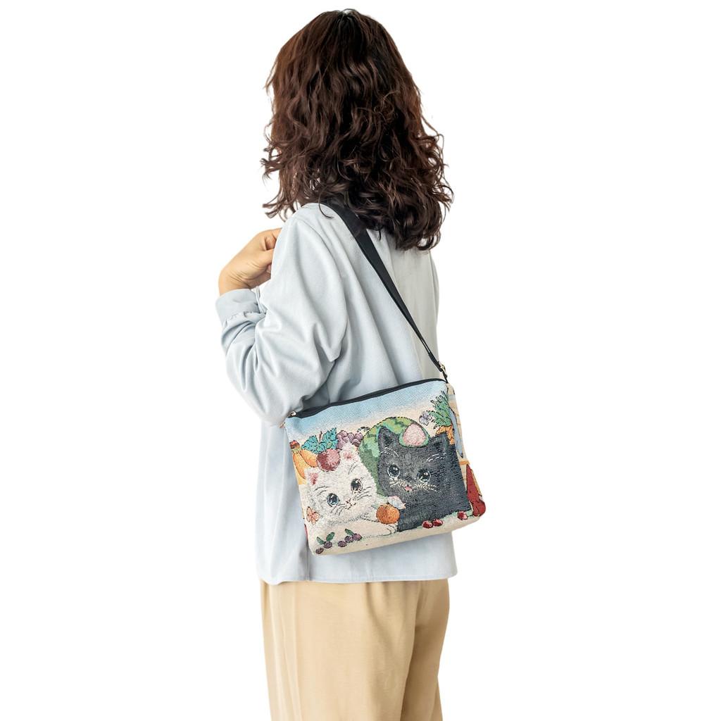 Chinese Style Doublesided Embroidered Flower Canvas Crossbody Bag For Casual Outings