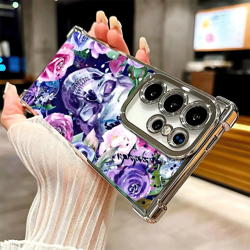 Floral Skull Flower Skeleton Plating Phone Case For Samsung Galaxy S24 S25 FE S26 Edge S23 Ultra S22 S21 Plus S20 Anti-Fall Aira