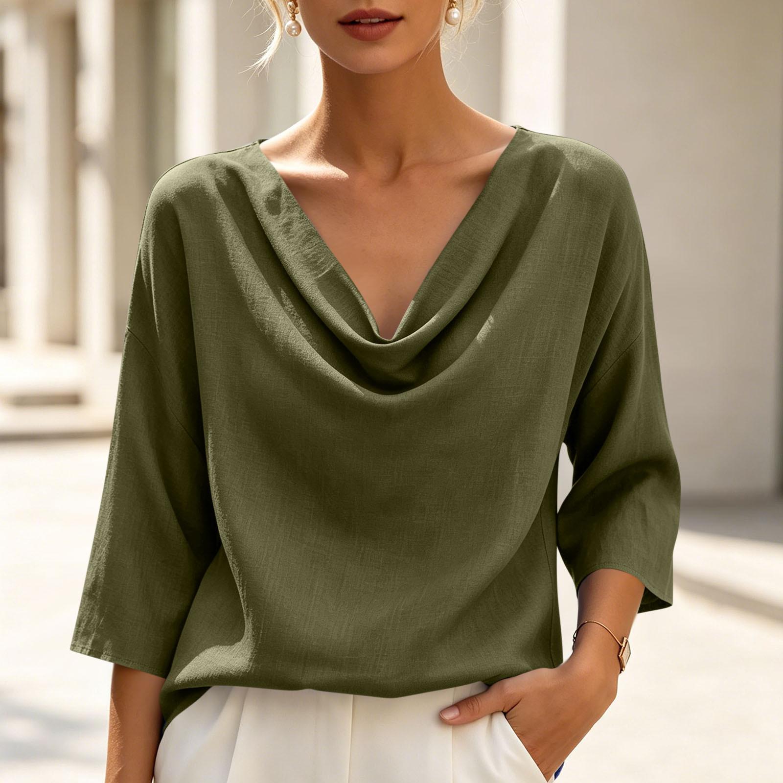 Women s Casual V-Neck Loose Pullover Top L