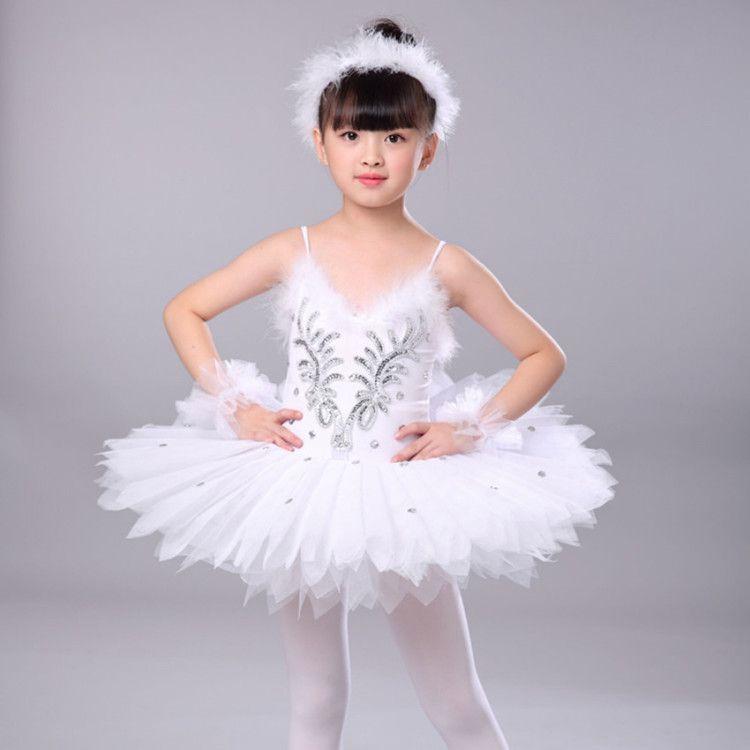 Kinder Mädchen Professionelles Tutu Ballett Weißes Kleid mit Feder Ballerina Kostüme Tanzkleidung Kind für Kindermädchen