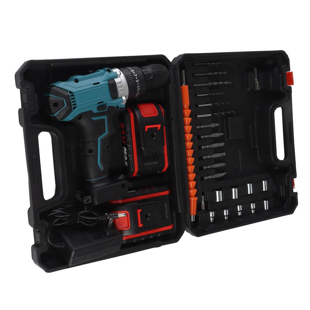 Electric Hand Drill Kit Cordless Brushed Portable Rechargeable with 2 21V Lithium Batteries Blue Electric Hand Drill Power Tool