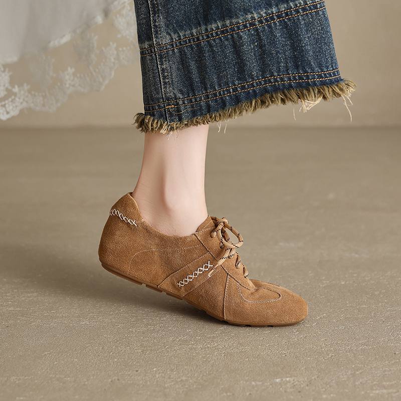 Krazing Pot Nubuck Round Toe Increased Lace Up Spring Autumn Shoes Big Size 41 Lace Up Women Leisure Shoes