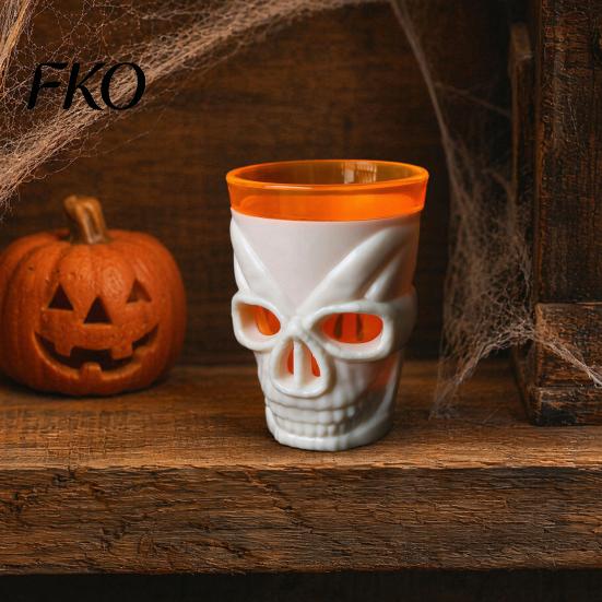 Spooky Bar Atmosphere Decoration Halloween Glowing Skull Goblet, LED Light Up Candle Holder for Unique Table Centerpiece Party, Decor Table,
