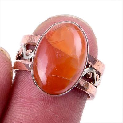 Natural Carnelian Gemstone 925 Solid Silver Jewelry Two Tone Ring Size 6US N2j94