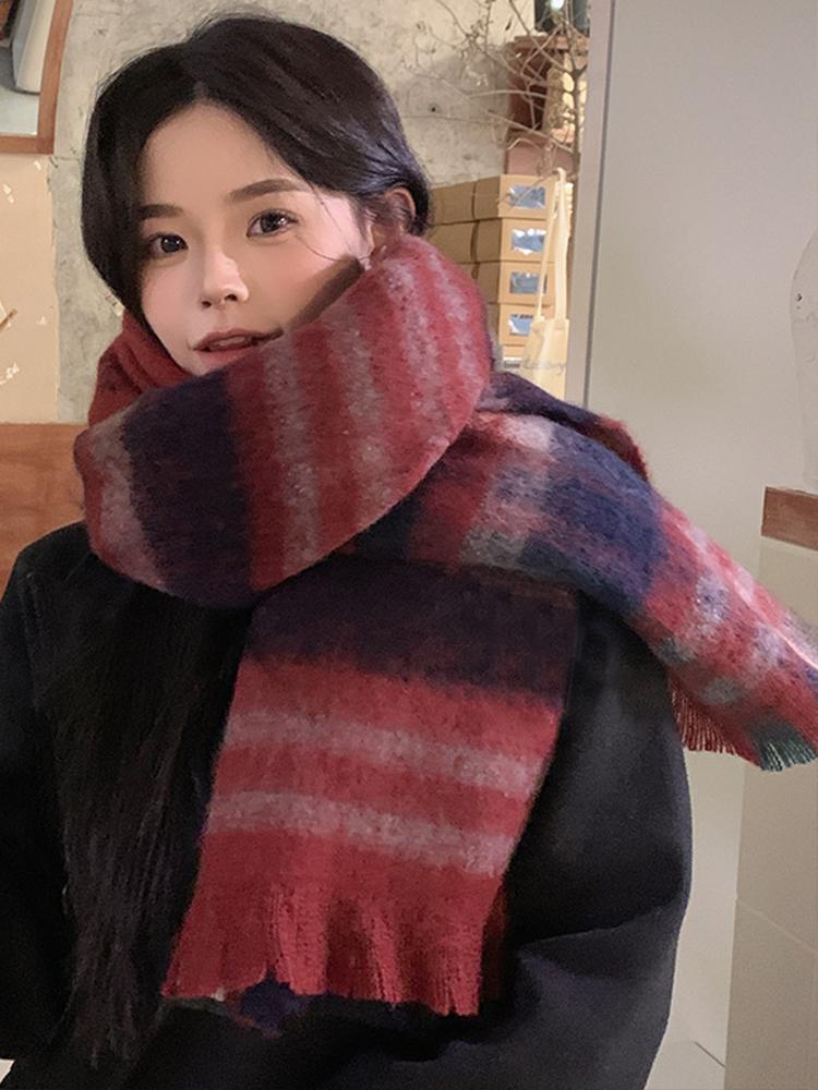 Women Winter Knitted Scarf Headscarf Ladies Men Casual Preppy Plaid Warm Scarve Mujer Male Vintage Soft Foulard Wrap Shawl New