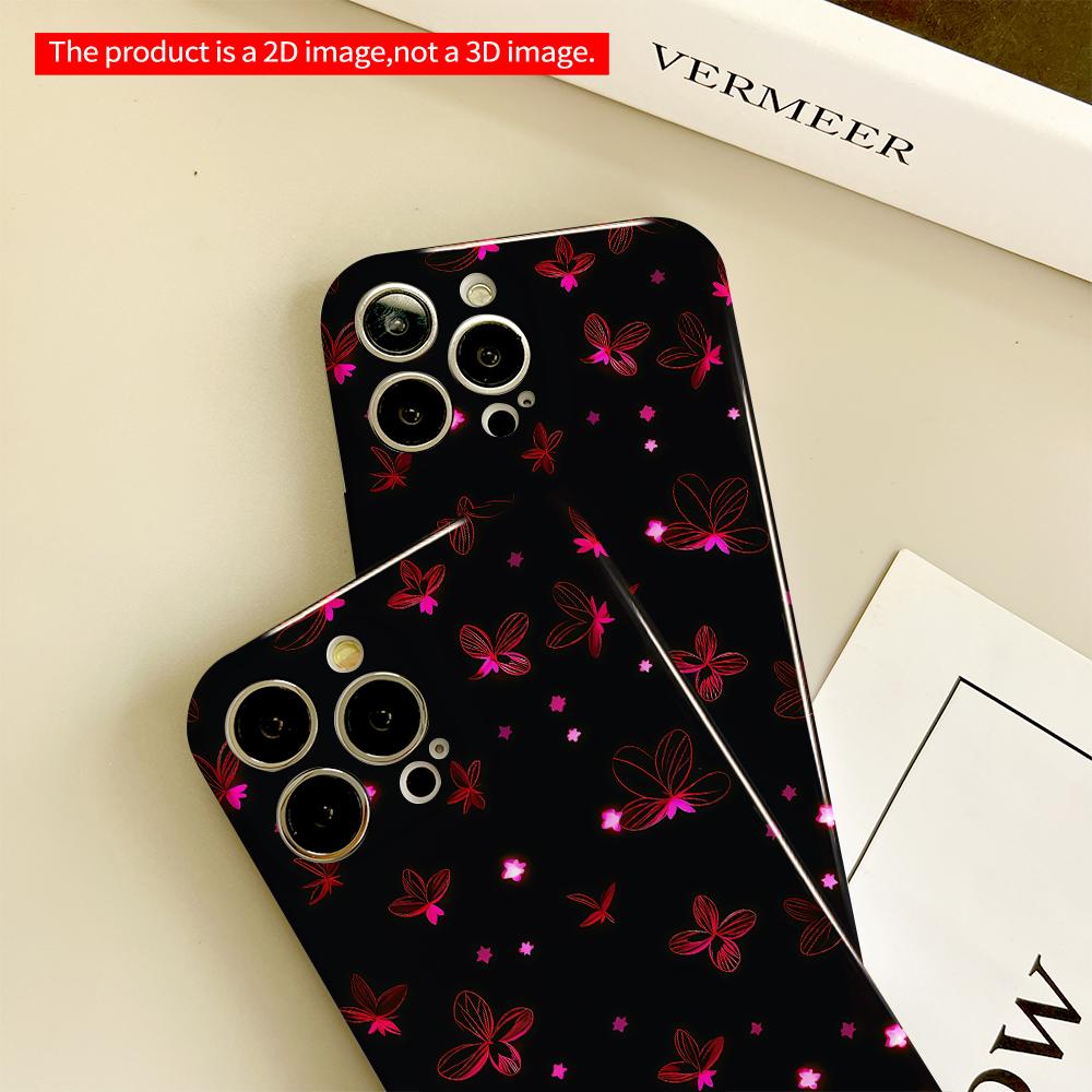 Glowing Pink Flowers & Stars on Black Phone Case All inclusive film hard phone case, compatible with iPhone 18 Pro Max 17 16 15 14 13 12 11