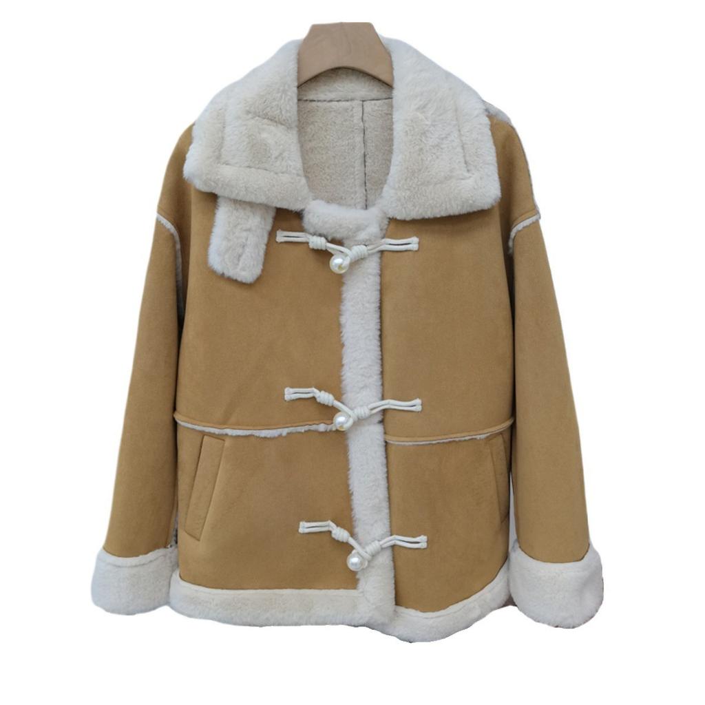 Retro Lammwolle Imitat Pelzmantel Damen Winter Klein Neu Verdickt Lokomotive Kleidung Baumwollkleidung