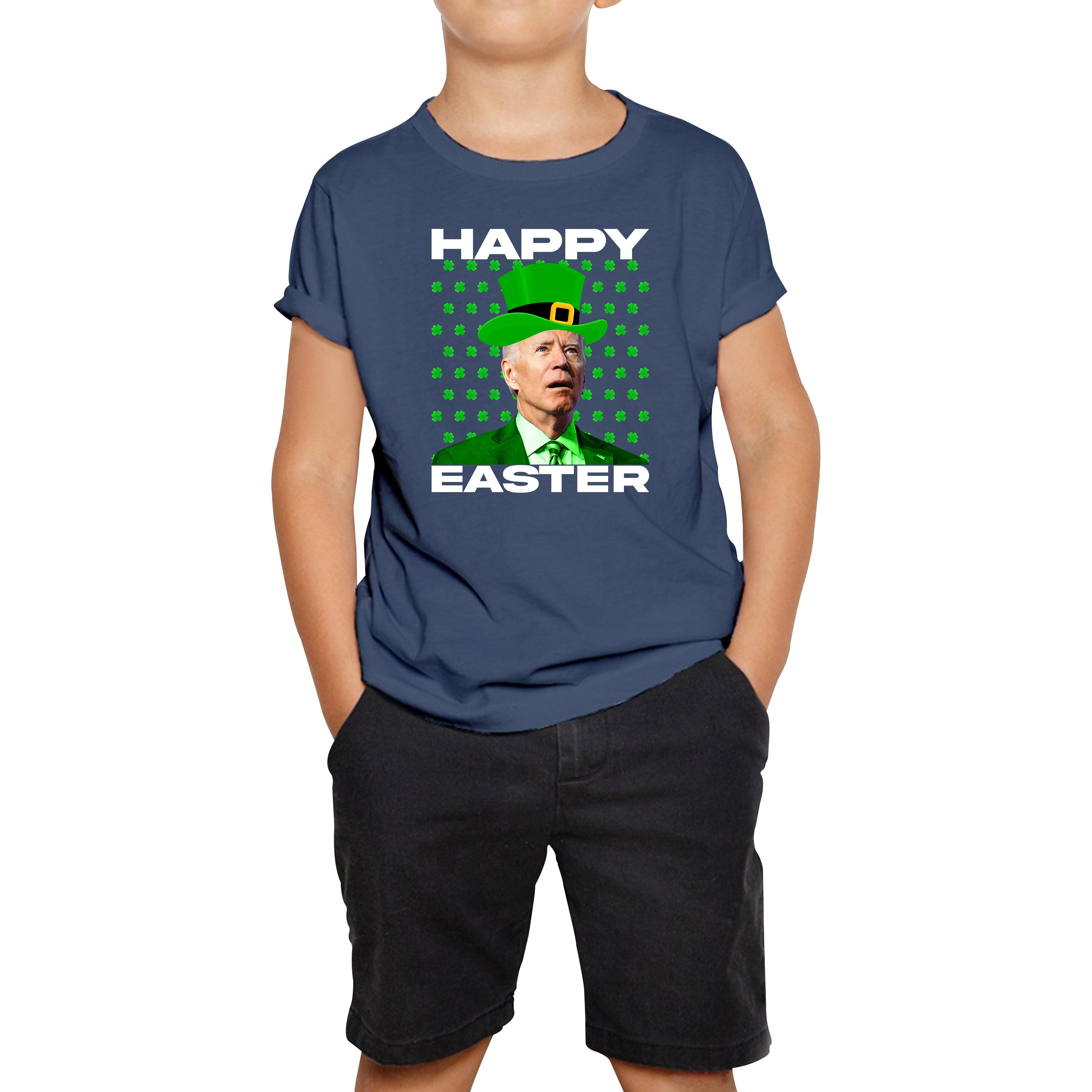 Happy Easter Confused Biden St Patricks Day Meme Joe Biden Shamrock Funny Irish Kids Tee 140
