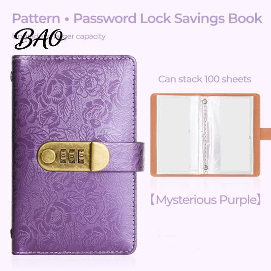 Security Cash Binder A6 Password Lock Budget Organizer, PU Leather And Relief Cover, Savings Tracker 100 Pocket Challenge Booklet for Personal Finance